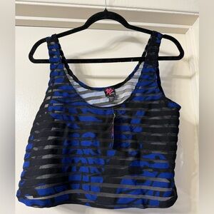 bebe Black and Blue Striped Crop Top
